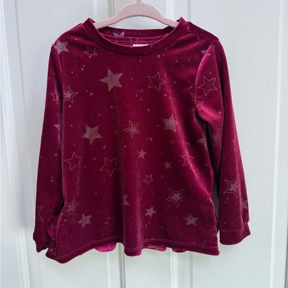 NWOT Gymboree 3T Maroon Velour Girls Star Long Sleeve Top Blouse